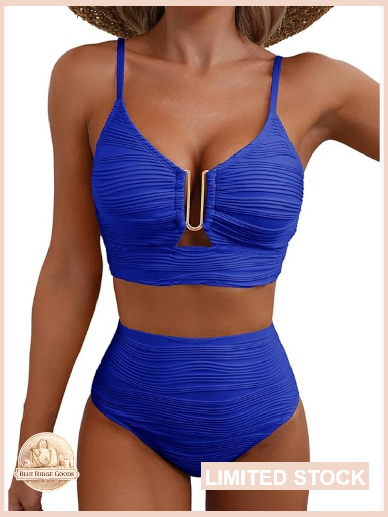 High Waisted Bikini Set U-Wire Push Up Cutout Swim Top Textured Ruched Bottoms